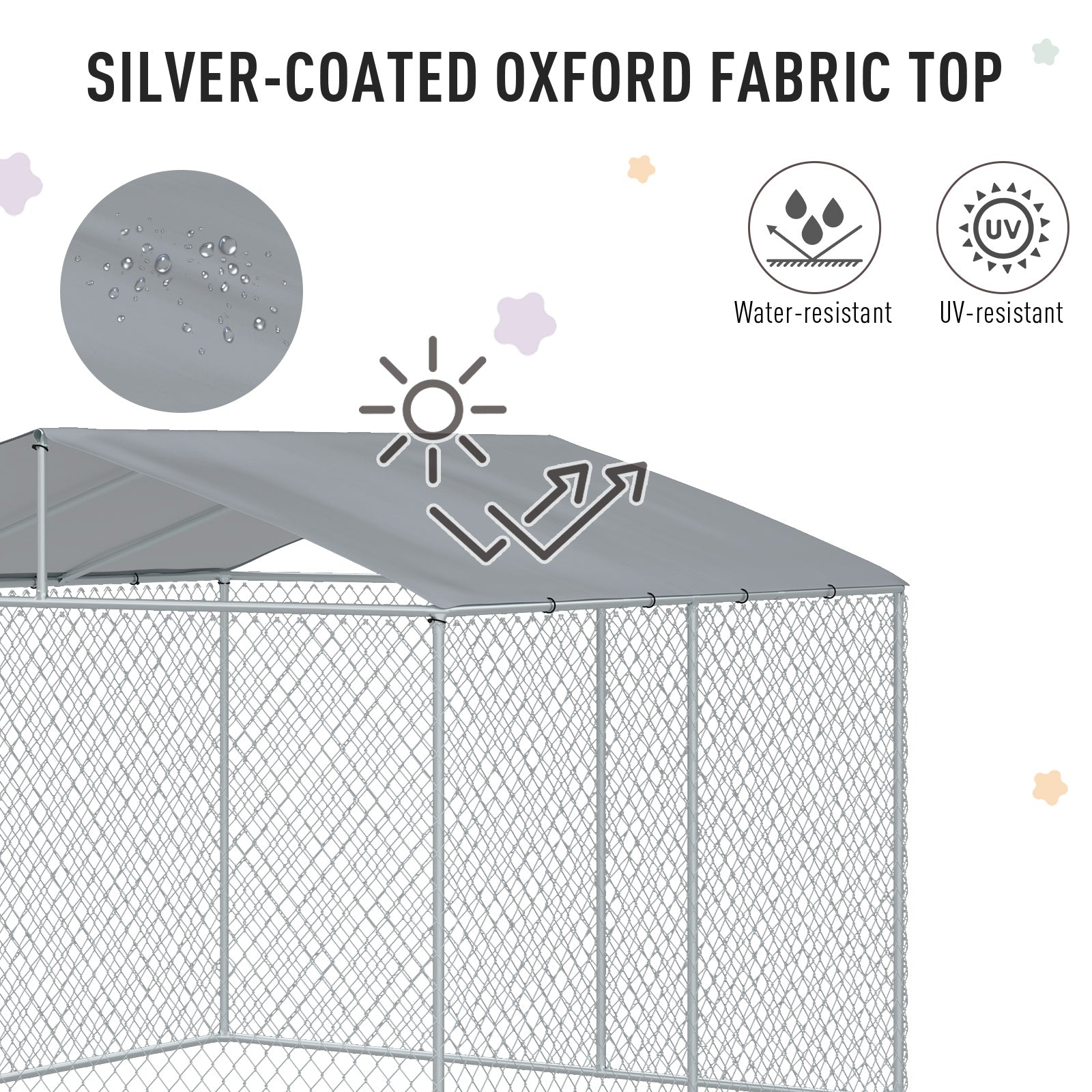 Outdoor Dog Kennel Galvanized Steel Fence with Cover Secure Lock Mesh Sidewalls for Backyard 9.8' x 9.8' x 7.7'