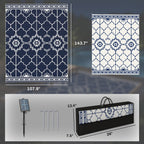 Reversible Outdoor Rug Carpet with LED Lights, 12' x 9' PP Straw Rug with Carry Bag and Ground Stakes