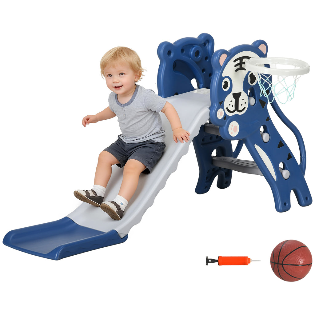 Slide for Kids with Basketball Hoop for Indoor Use, Easy Set Up Baby Slide for Kids 18-36 Months, Blue