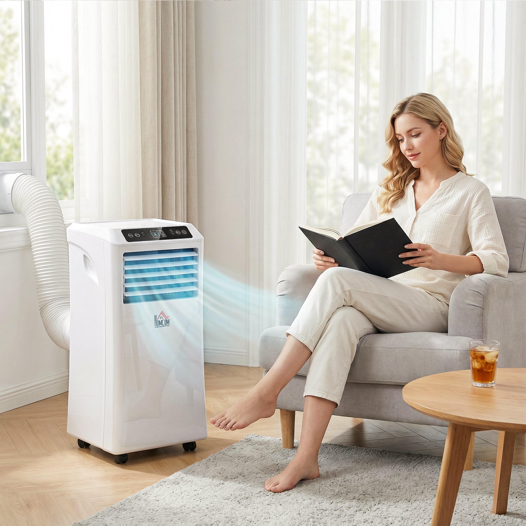 10000 BTU Mobile Portable Air Conditioner with Cooling, Dehumidifier and Ventilating, 2 Speed Fans, 24-Hour Timer, White