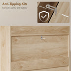 Shoe Cabinet with 2 Flip Drawers, Boho Narrow Shoe Storage Cabinet, Oak