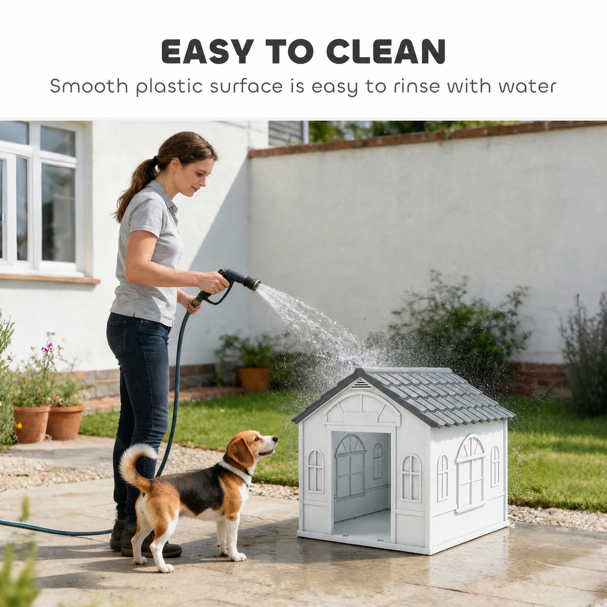 Pet House Water Resistant Puppy Shelter with Door for Indoor Outdoor, Easy to Assemble, for Small/Medium Dogs, Gray