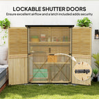 Wood Storage Shed, Outdoor Garden Shed with Asphalt Roof, 2 Shelves, Lockable Doors and Adjustable Feet, Natural