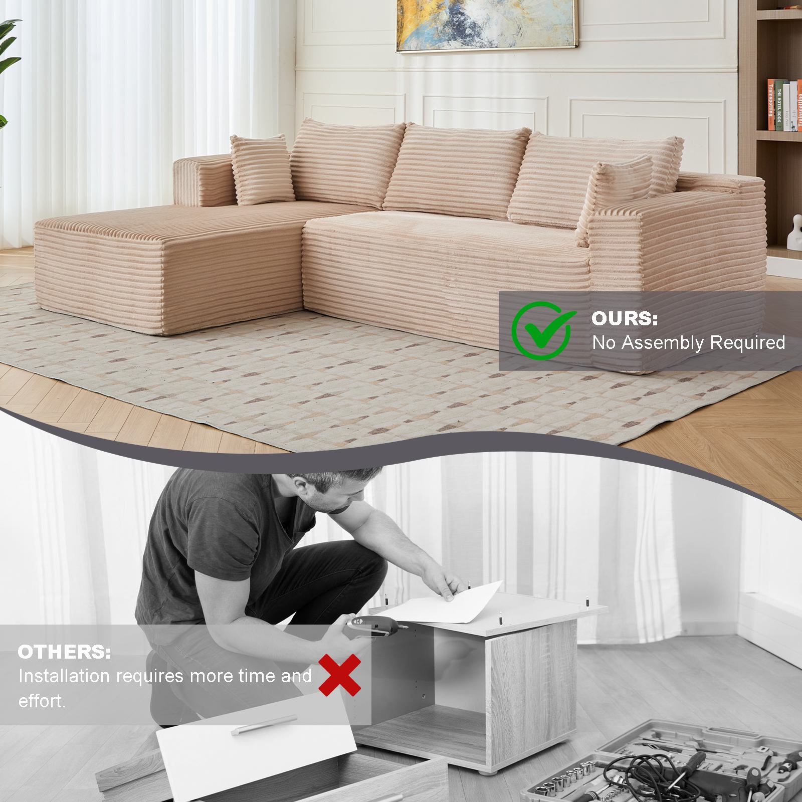 Compressed Sofa Minimalist Sectional with Comfy Chaise, Modular Oversized Sofa for Living Rooms, 110'' L x 70.5'' W x 23.5'' H, Beige