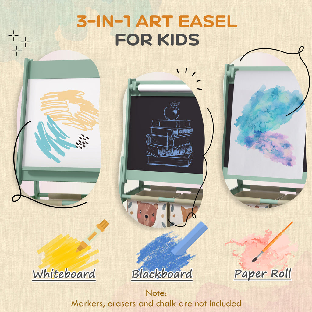 Art Easel for Kids with Paper Roll, Blackboard, Whiteboard, Storage
