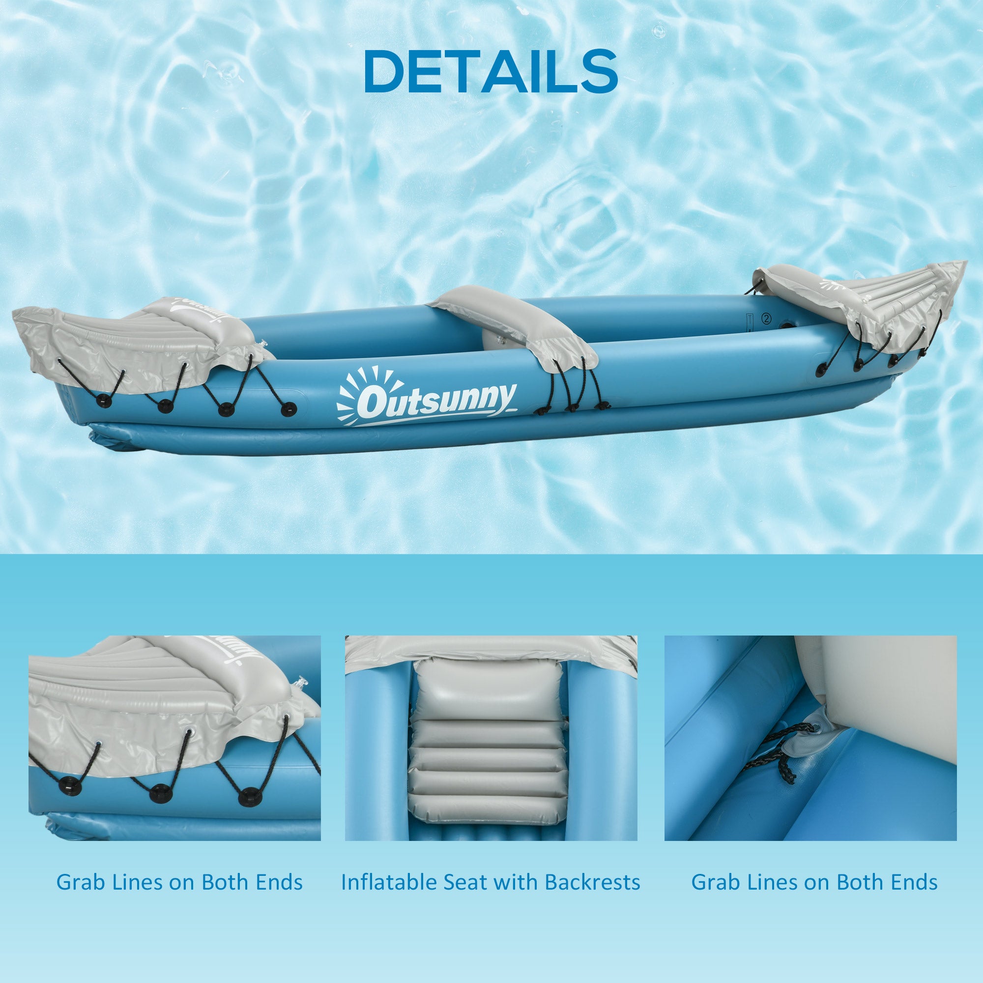 Kayak, 2 Person Inflatable Kayak, Includes Paddles, Aluminum Oars, Repair Kit, Portable Tandem Blow Up Boat, Blue