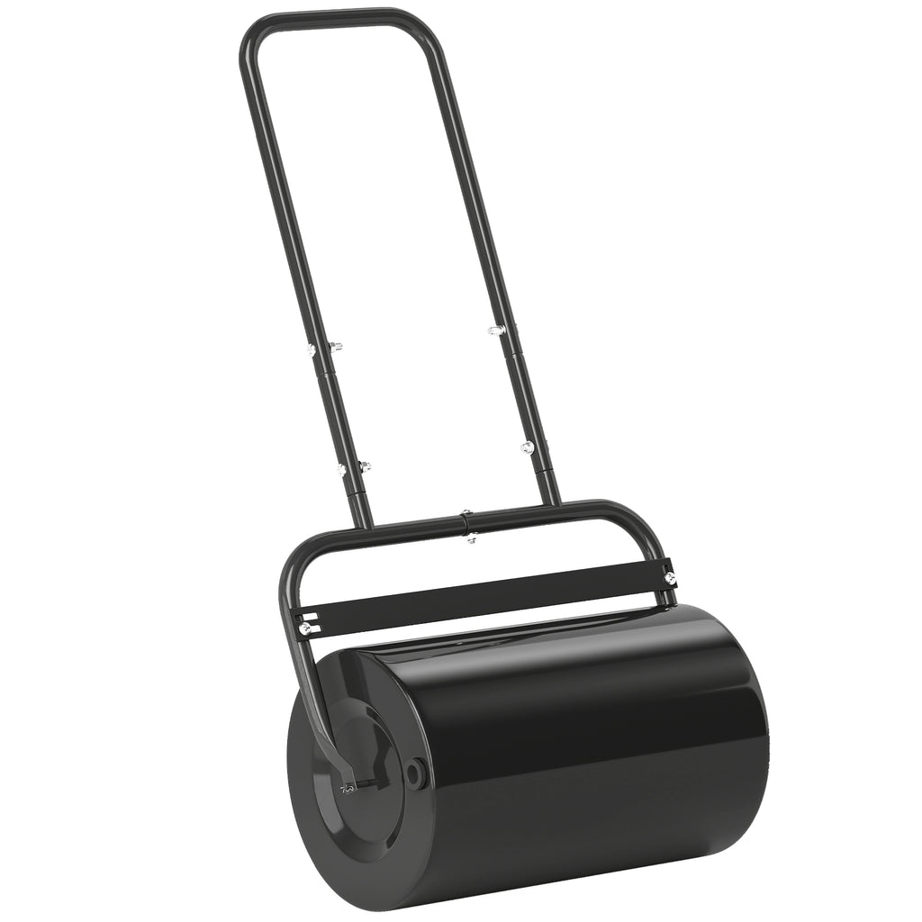 20-Inch Push/Tow Behind Lawn Roller Filled with 10 Gal Water or Sand for Flattening Sod in the Garden, Black