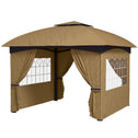 11' x 11' Outdoor Gazebo, Double Roof Patio Gazebo with Curtains, Church Windows, Galvanized Steel Frame, Beige