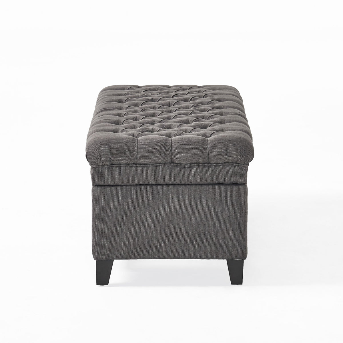 Storage Ottoman with Birch Legs, Hand-Tufted Fabric, 50" L x 20.5" W x 18.25" H, Spot Clean, Gray
