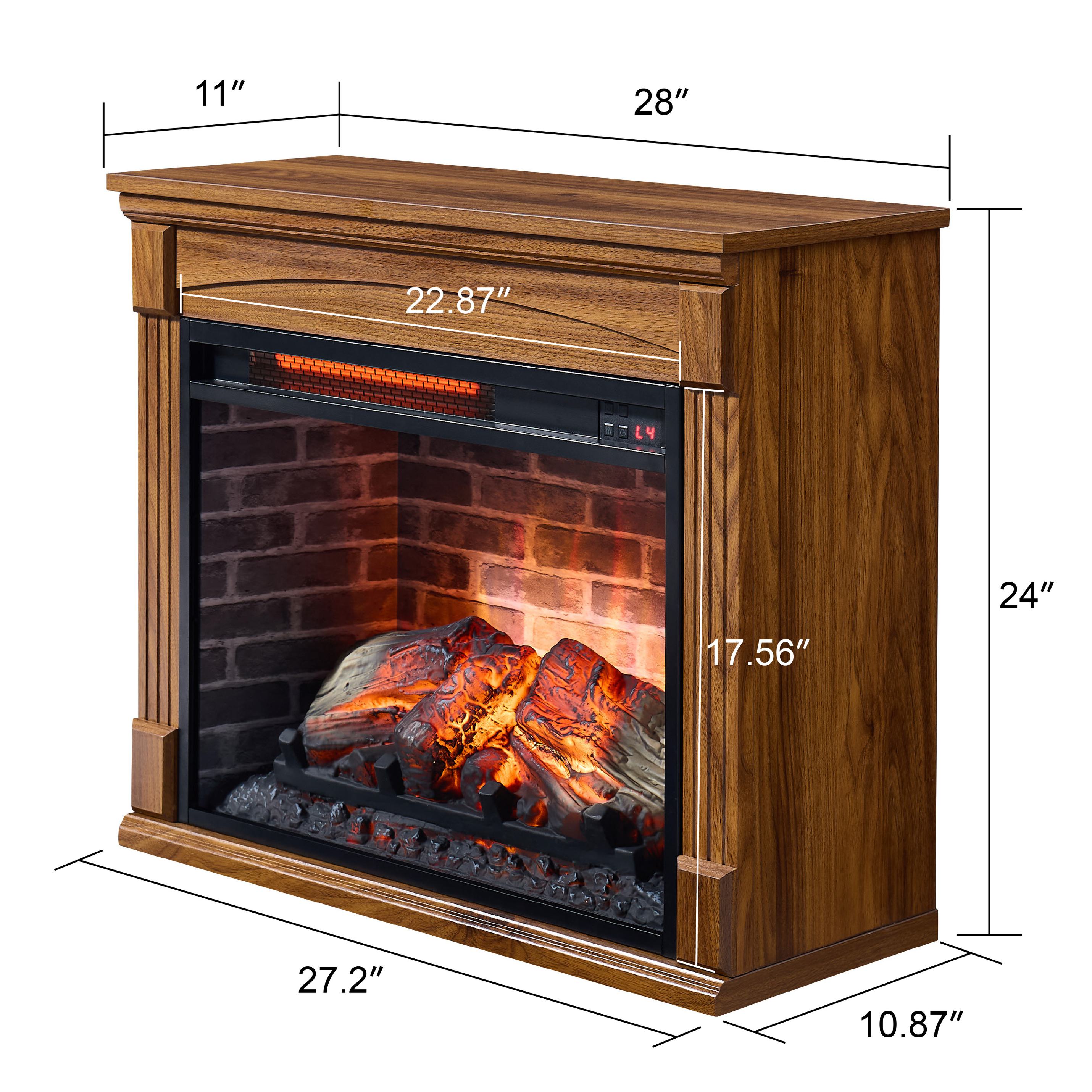 28" Remote Control TV Media Entertainment Center with Electric Fireplace, Realistic Flame Effect, Easy Mobility, 28" L x 11" W x 24" H, Dark Oak