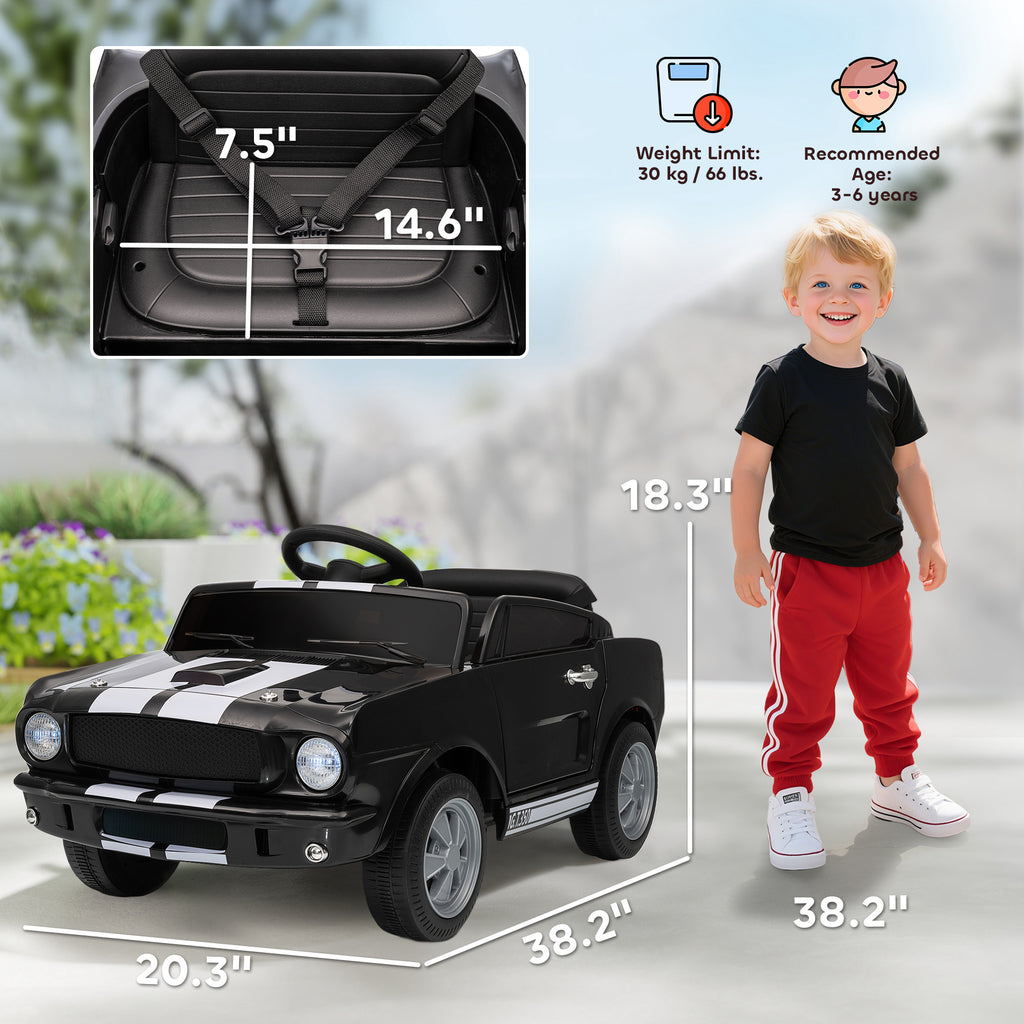 Licensed Shelby GT 350 Kids Ride On Car with Remote Control, Adjustable Speed, MP3, Smooth Start, LED Lights, Black