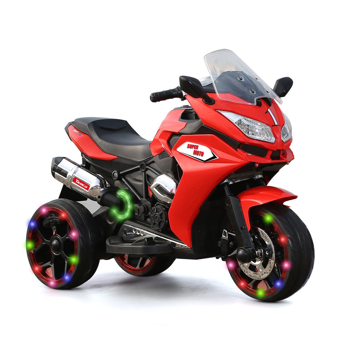 12V Kids Electric Ride-On Motorcycle with LED Lighted Wheels and Bluetooth MP3, Motorbike Perfect for Ages 3–6, 41.5" L x 18" W x 25" H, Red