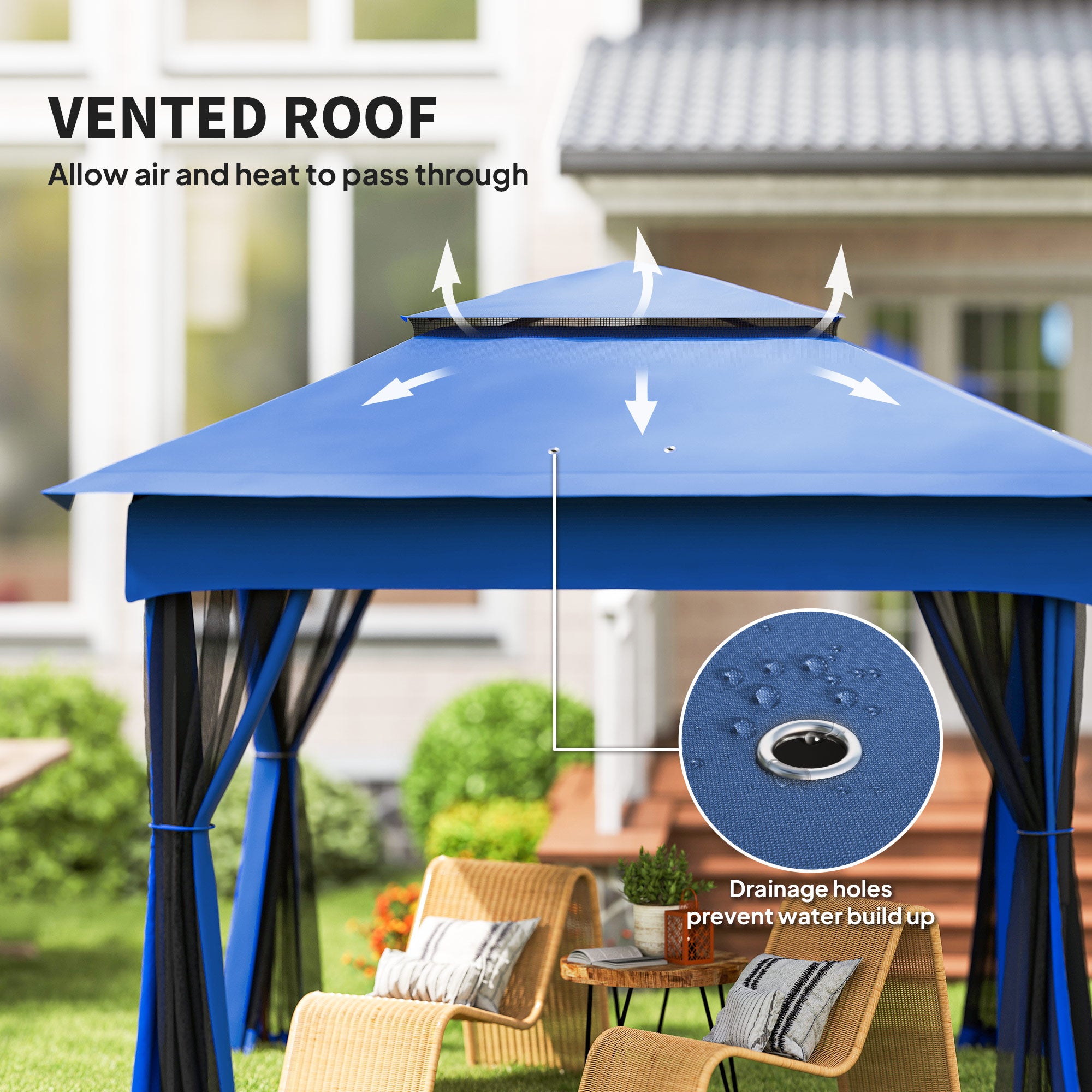 Outdoor Patio Pop Up Canopy Gazebo Shelter with Zipper Netting, Carry Bag, 11' x 11', Blue