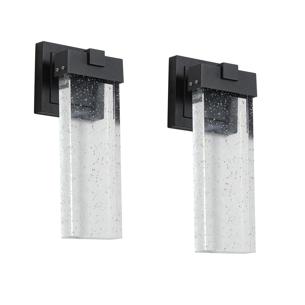 2-Pack Outdoor Wall Light Fixture with Bubble Crystal and Light Sensor, Weatherproof LED Wall Sconce, 12W Per Lamp, 3.5" L x 4.5" W x 12" H, Black