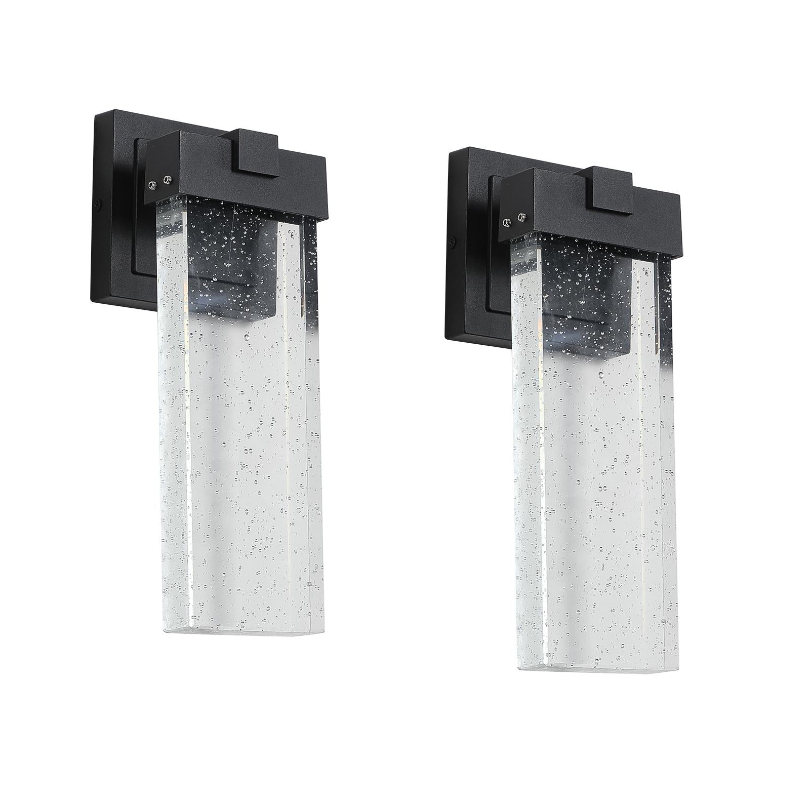 2-Pack Outdoor Wall Light Fixture with Bubble Crystal and Light Sensor, Weatherproof LED Wall Sconce, 12W Per Lamp, 3.5" L x 4.5" W x 12" H, Black