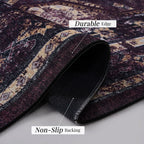 9x12 Kid and Pet Friendly Low-Pile Washable Area Rug, Non-Slip, Non-Shedding, Foldable for Living Room, Bedroom, Dining Room, Black+Burgundy