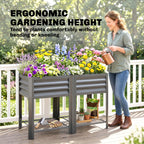 Raised Garden Bed Galvanized Steel, Elevated Planter Box with Storage Shelf, Bed Liner, 31.5" High, Dark Gray