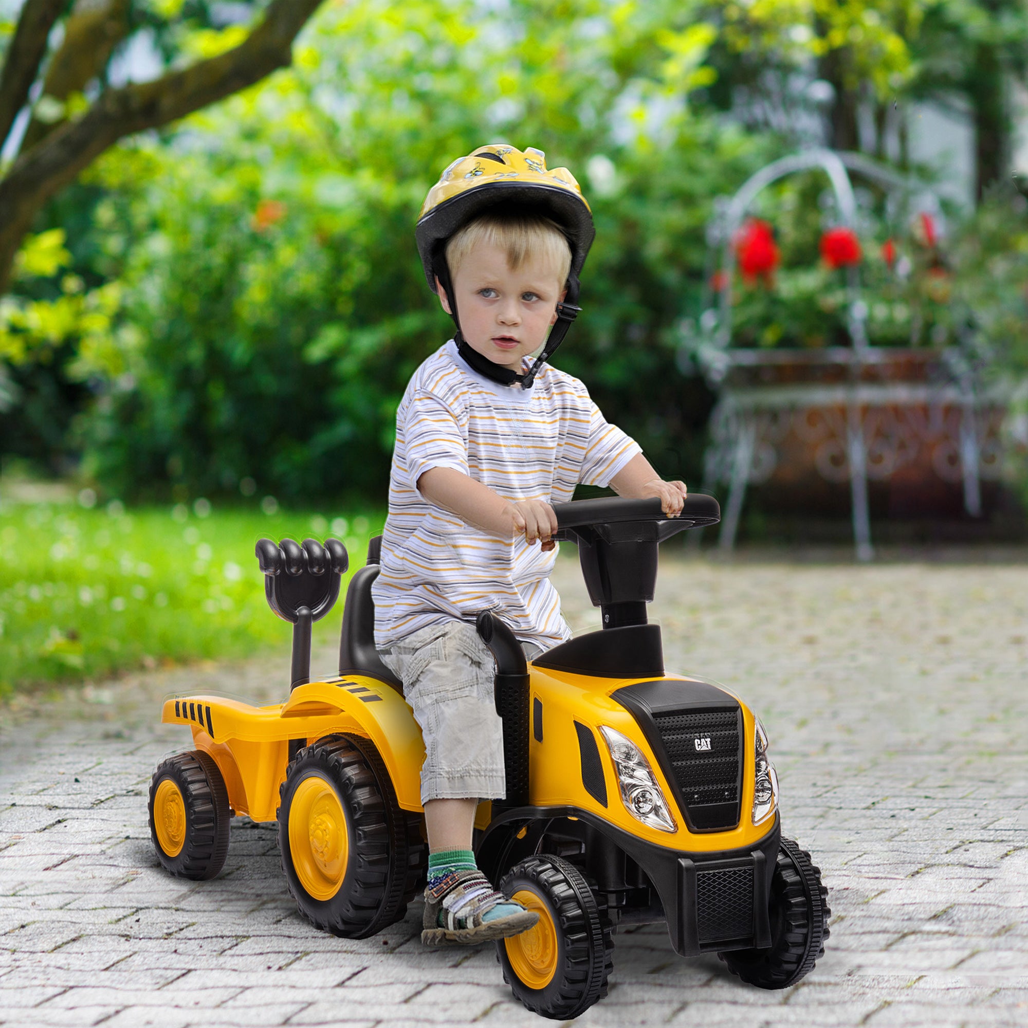 Caterpillar Licensed Ride-On Construction Toy with Shovel & Trailer, No Power Ride-on Tractor for 18-36 Months