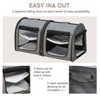 39" Portable Soft-Sided Pet Cat Carrier with Divider, Two Compartments, Soft Cushions, & Storage Bag, Gray
