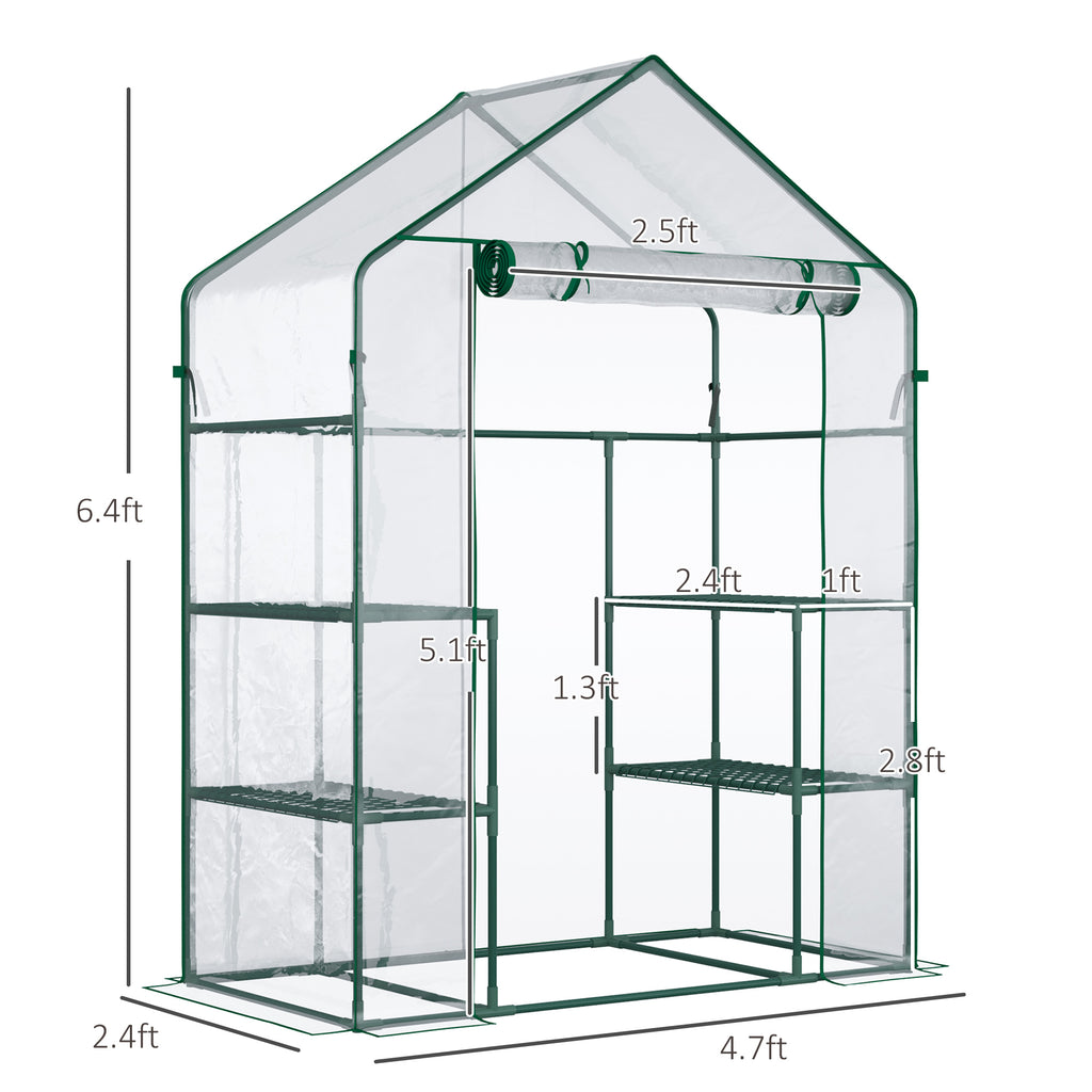 5' x 2.5' x 6.5' Mini Walk-in Greenhouse Kit, Portable Green House with 3 Tier Shelves, Roll-Up Door, and Weatherized Plastic Cover for Backyard Garden, Clear
