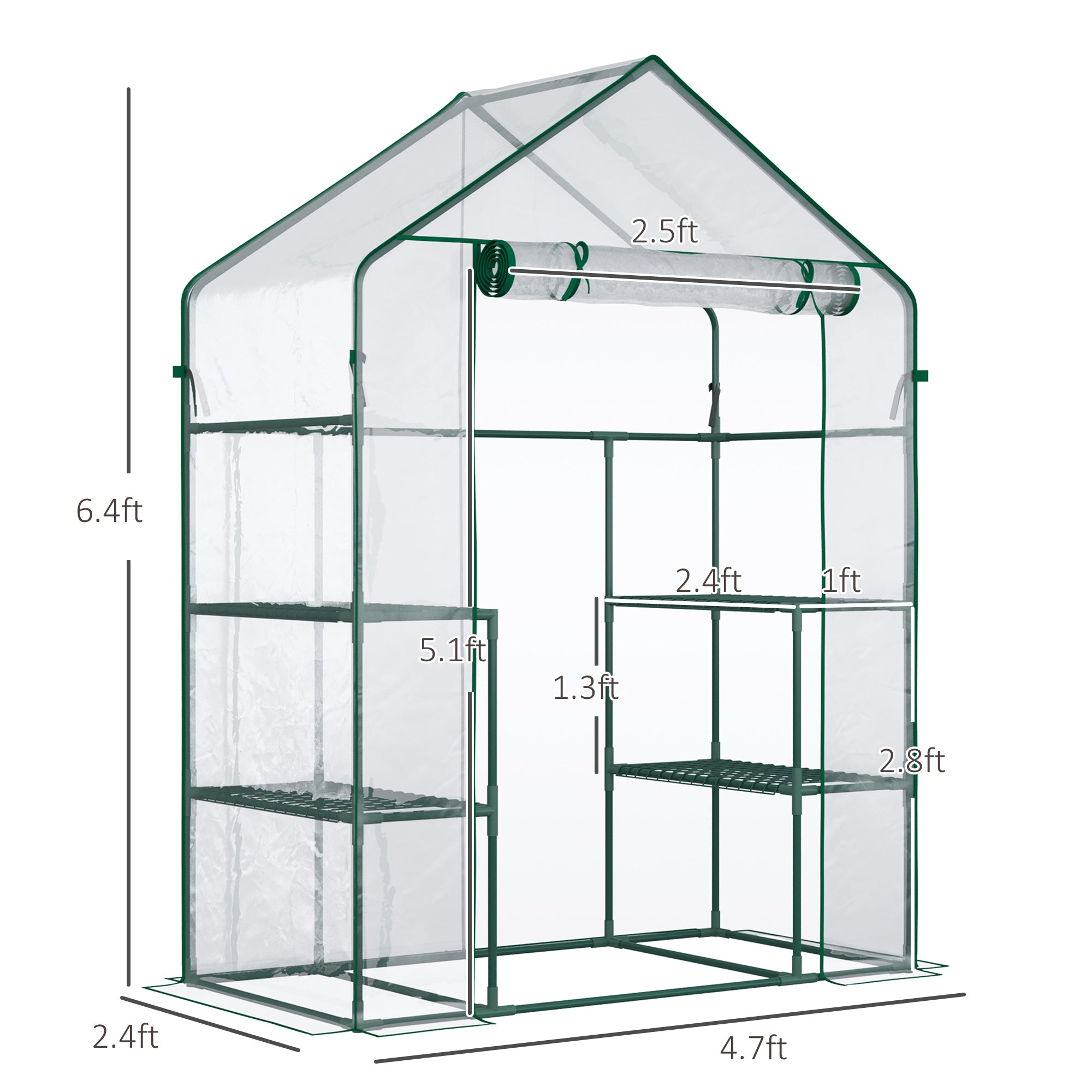 5' x 2.5' x 6.5' Mini Walk-in Greenhouse Kit, Portable Green House with 3 Tier Shelves, Roll-Up Door, and Weatherized Plastic Cover for Backyard Garden, Clear