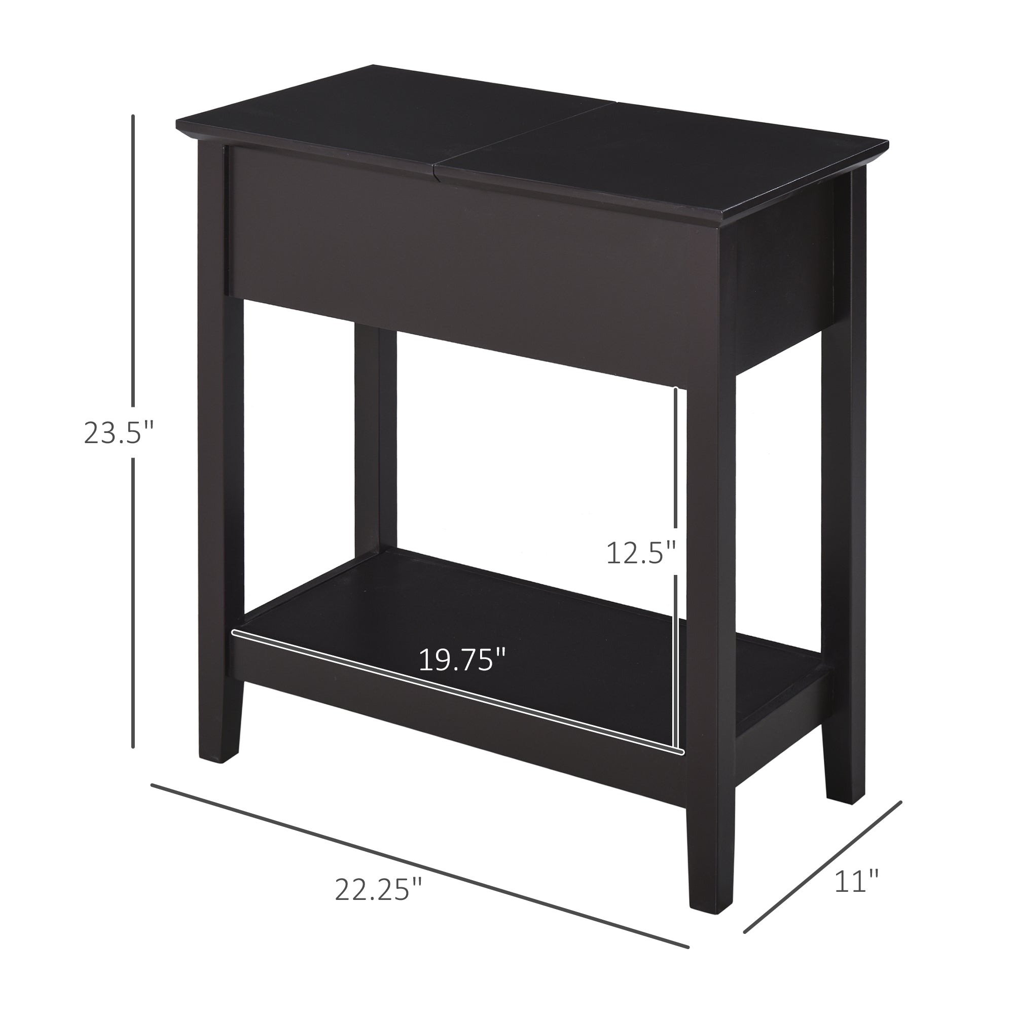 End Table, Narrow Side Table with Flip Top, Storage Cabinet, Bottom Shelf for Living Room, Dark Coffee