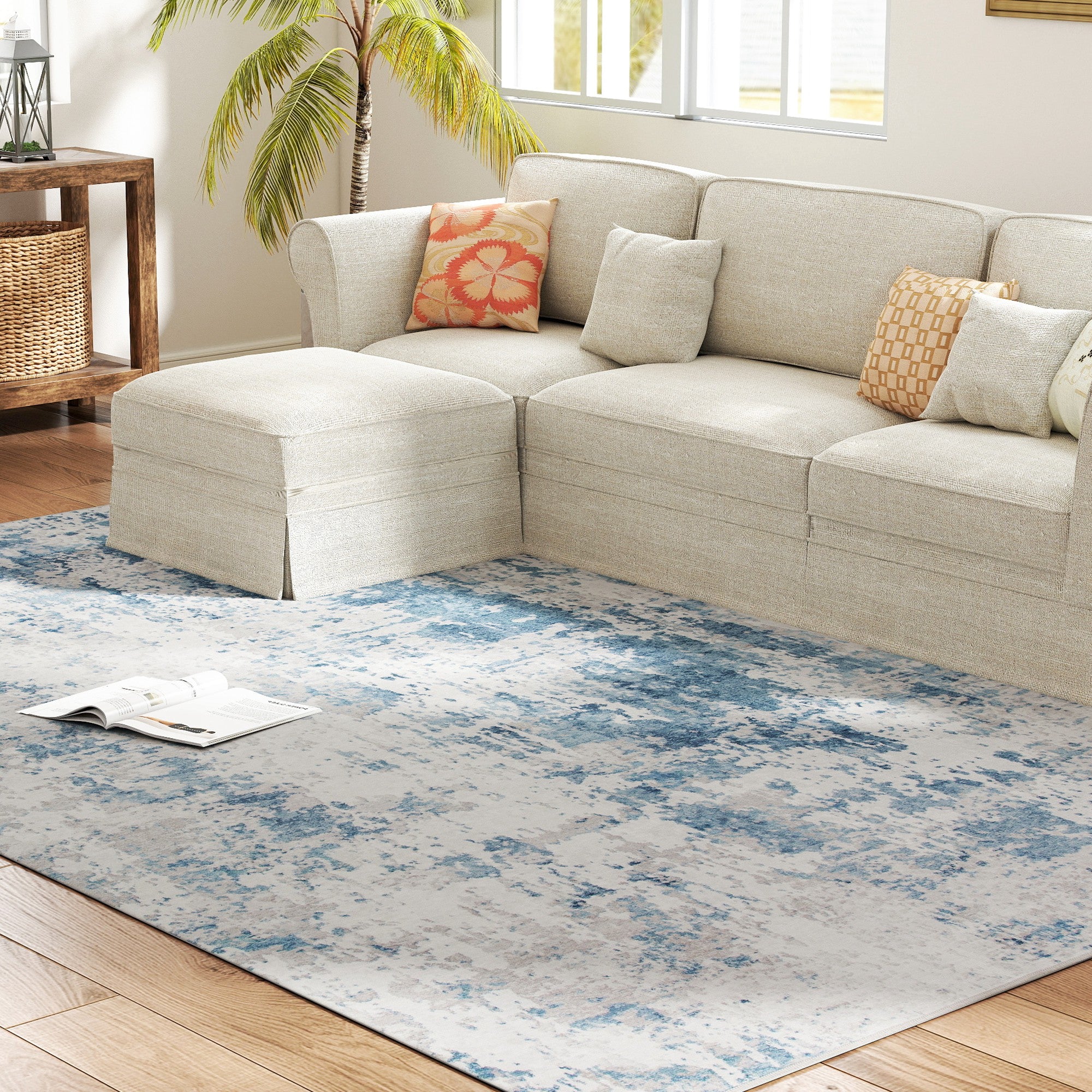 Area Rug 8x10, Machine Washable Rug, Non-Slip Modern Abstract Floor Carpet for Living Room, Bedroom, Dining Room, Blue