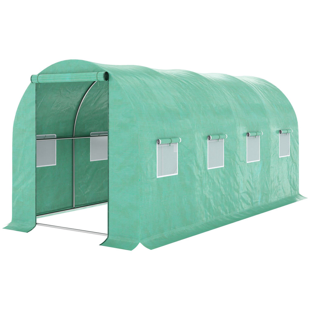 15' x 7' x 6.5' Walk-in Tunnel Hoop Greenhouse, Green House for Outside with PE Cover, Steel Frame, Roll-Up Zipper Door & Windows for Flowers, Vegetables, Tropical Plants, Green