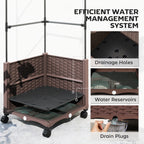 Raised Garden Bed with Trellis, Tomato Cage with Lockable Wheels, Self Watering Planter Box with Drainage Holes, Brown