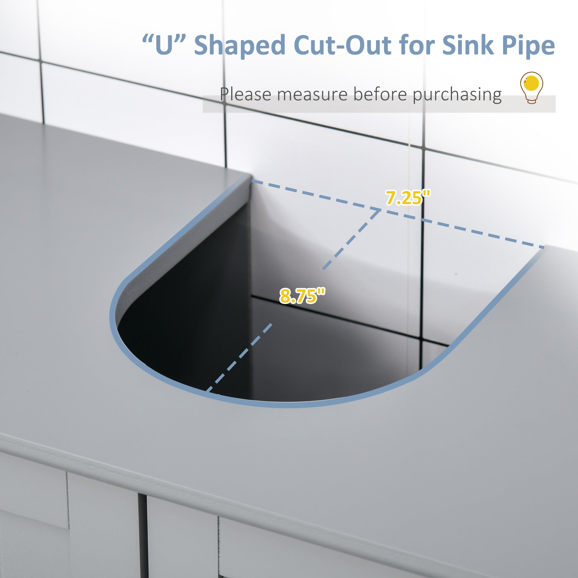 Bathroom Vanities, Bathroom Sink Cabinets with U-Shape Cut-Out and Adjustable Internal Shelf, Gray