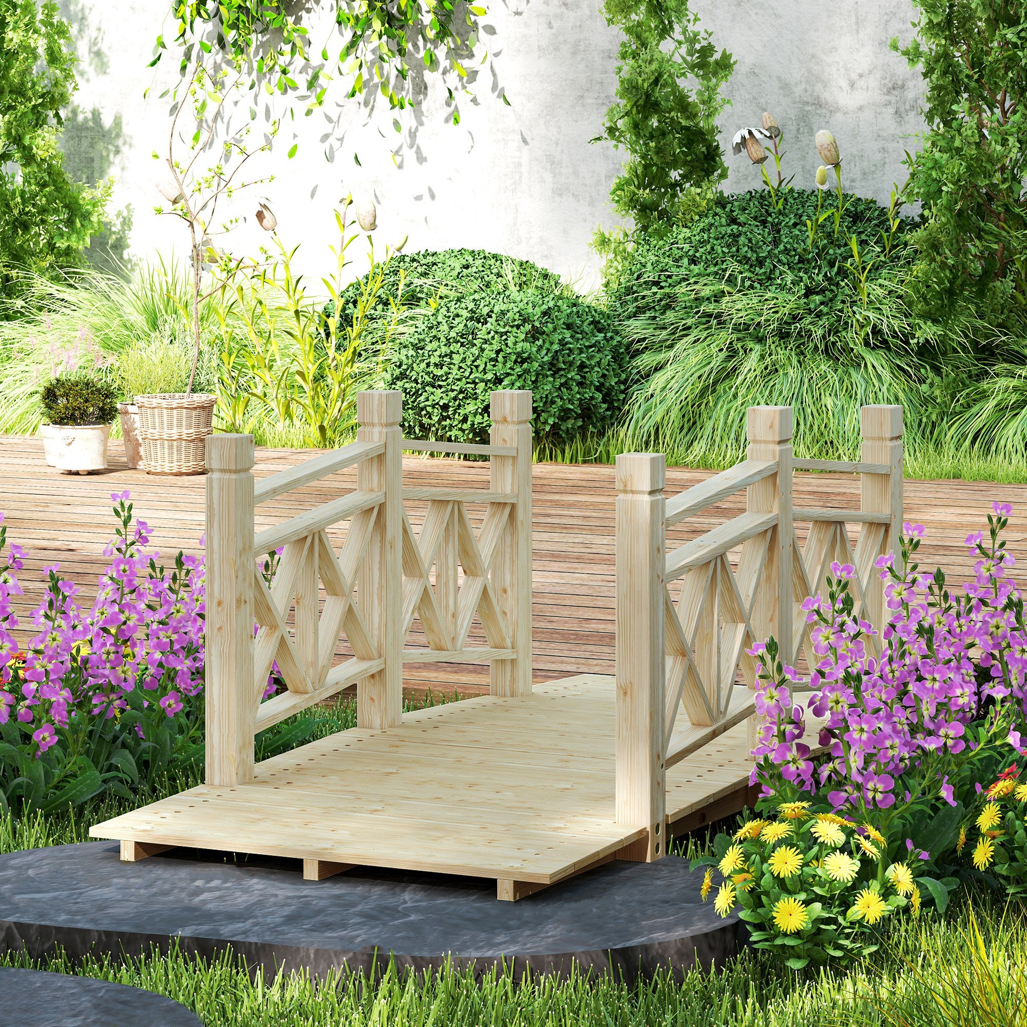 5 ft. Wooden Garden Bridge Footbridge for Backyard Ponds, Creeks, Streams, Nature Wood