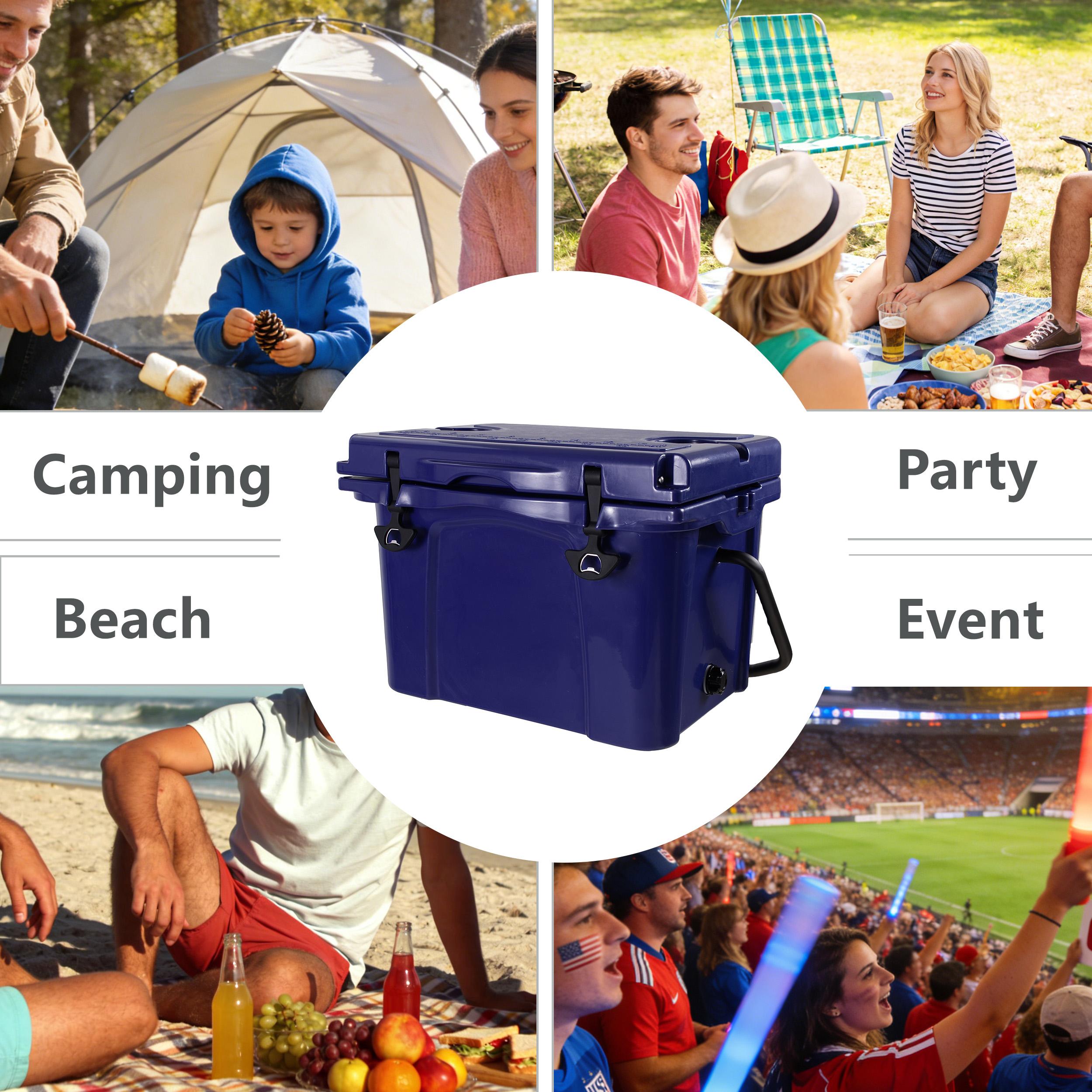 Insulated Portable Hard Cooler with Impact-Resistant Construction, Outdoor Ice Chest for Extended Travel, 21.5″ L x 15.5″ W x 15.5″ H, Blue