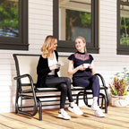 2-Person Outdoor Glider Bench, Patio Double Swing Rocking Chair Loveseat w/Powder Coated Steel Frame for Backyard Garden Porch, Beige