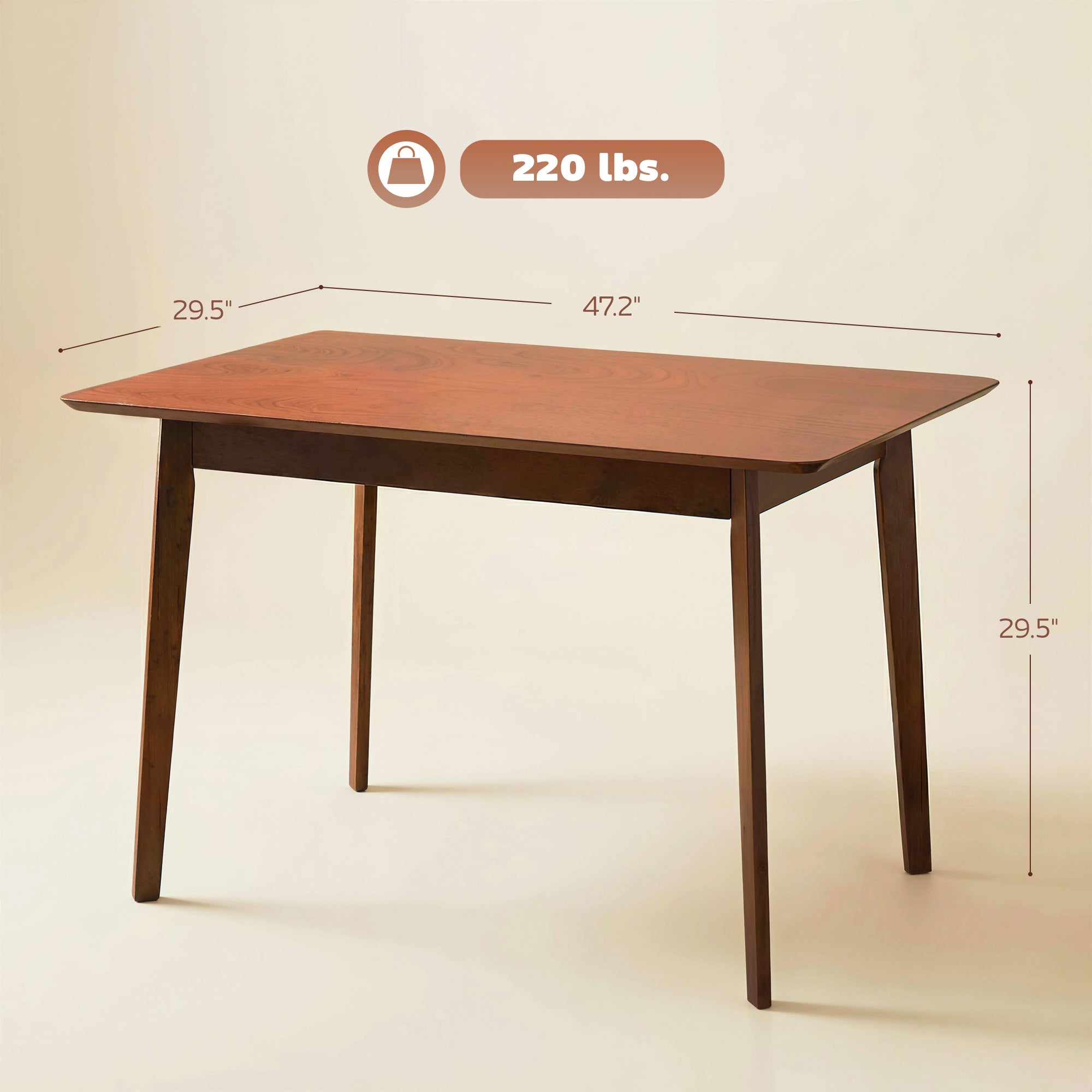 47.2" Rectangle Dining Table for 4, Mid-Century Modern Kitchen Table with Rubber Wood Legs for Dining Room, Walnut