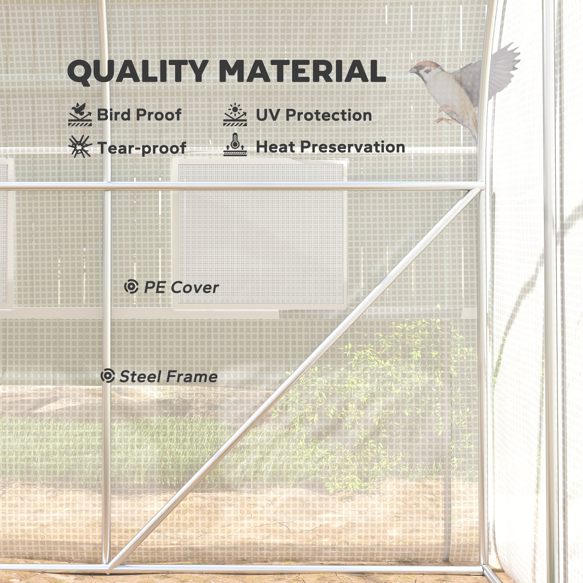 9.7' x 6.5' x 6.5' Walk-in Tunnel Greenhouse, Outdoor Green House with Anti-Tear PE Cover, Zipper Doors and Mesh Windows, White