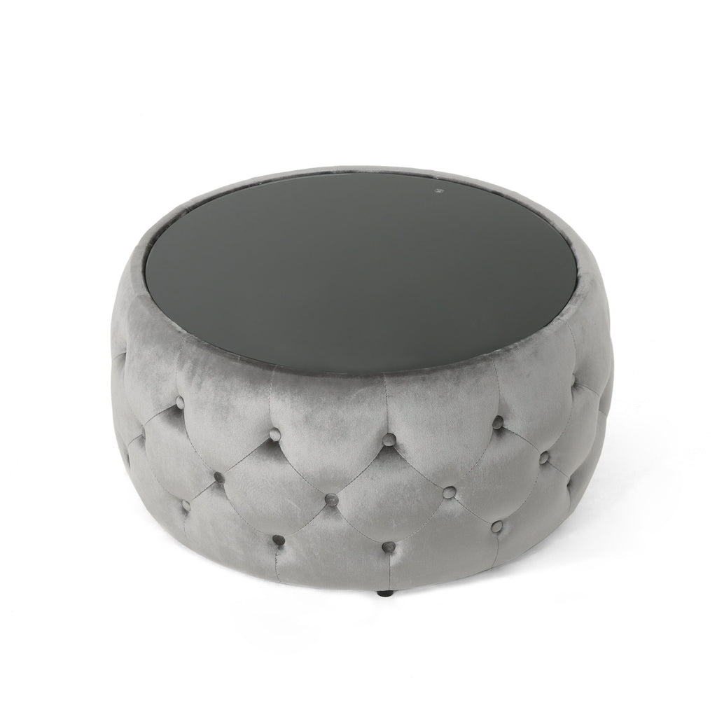 Velvet Ottoman with Cushioned Top, Sturdy Frame, and Space-Saving Design, 30" L x 30" W x 14.5" H, Smoke