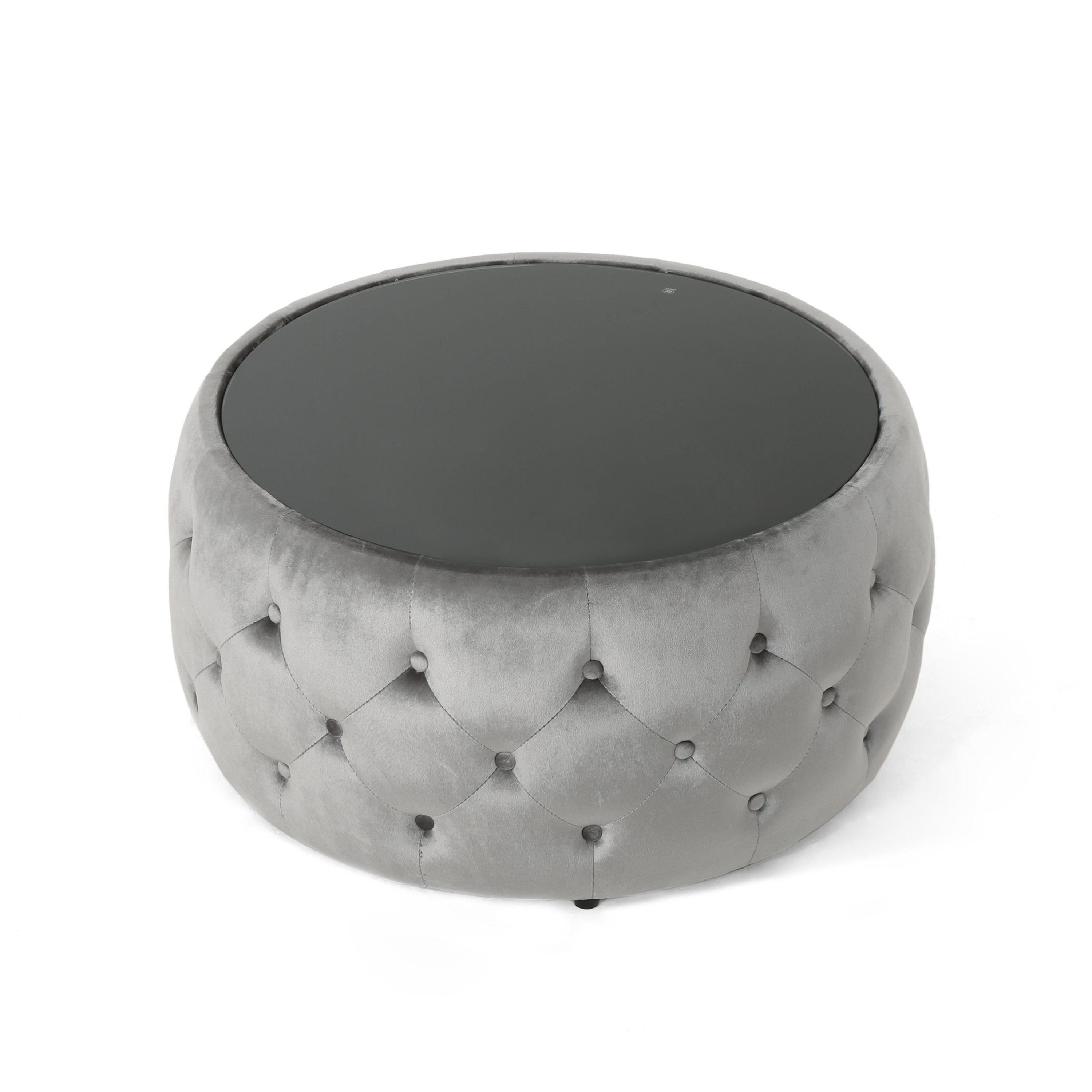Velvet Ottoman with Cushioned Top, Sturdy Frame, and Space-Saving Design, 30" L x 30" W x 14.5" H, Smoke