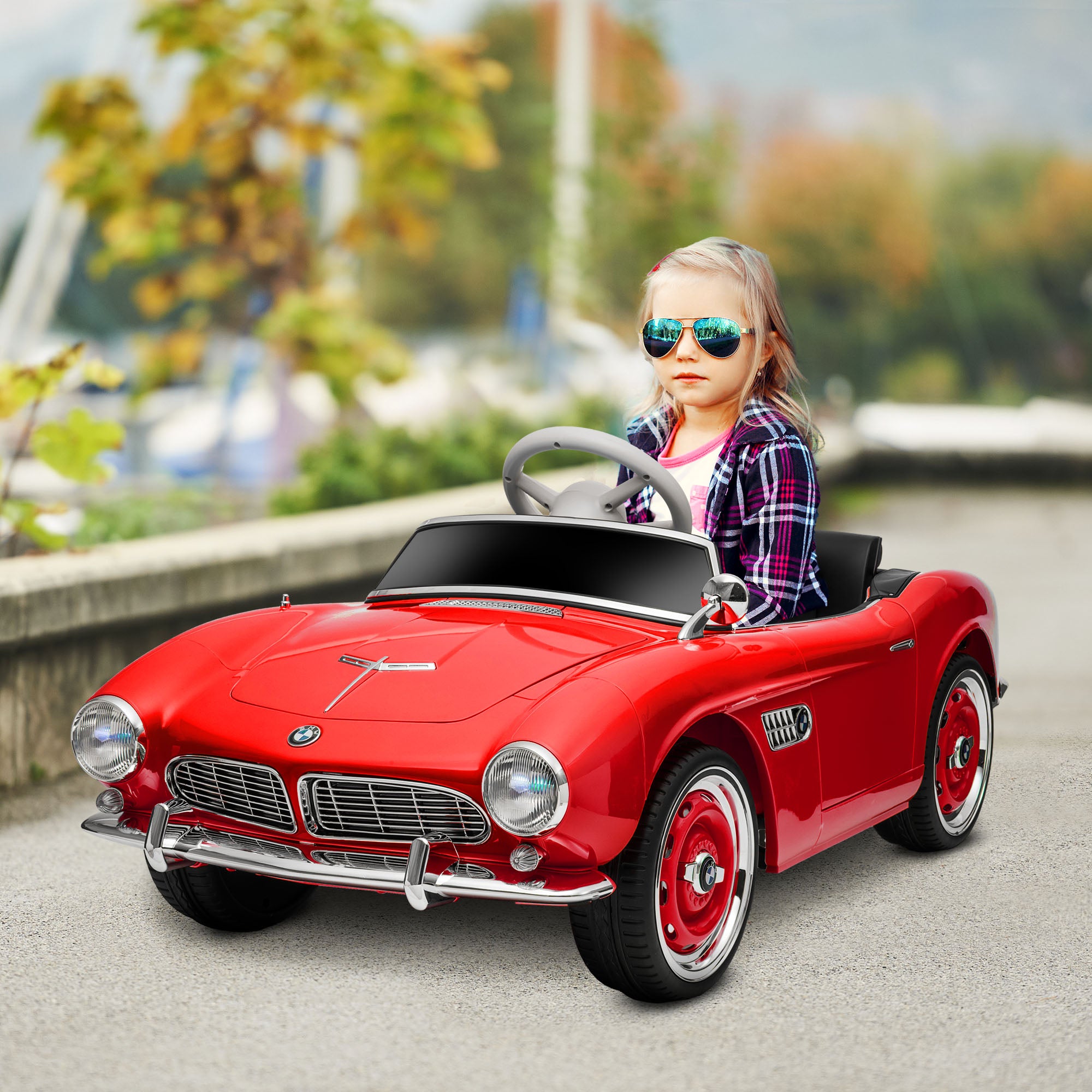 Licensed 12V Kid Electric Ride On Car with Easy Transport, Red