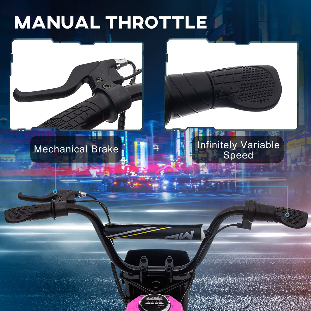 24V 350W Electric Dirt Bike Up to 15 MPH w/ Twist Grip Throttle, Pink