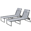 2 Folding Chaise Lounge Pool Chairs with 4-Position Reclining Back, Pillow, Breathable Mesh & Bungee Seat, Blue White