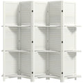 5 Panel 67" Tall Wood Privacy Screen Room Divider with 3 Shelves and Folding Storage for Bedroom, White