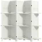 5 Panel 67" Tall Wood Privacy Screen Room Divider with 3 Shelves and Folding Storage for Bedroom, White