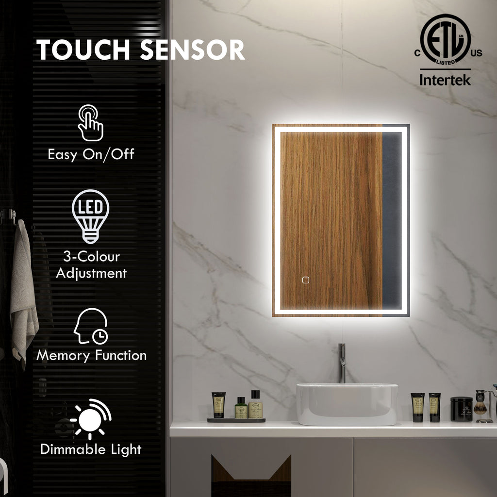32" x 24" Bathroom Mirror with LED Lights, Dimmable Makeup Mirror, Vanity Mirror with 3 Colors, Smart Touch