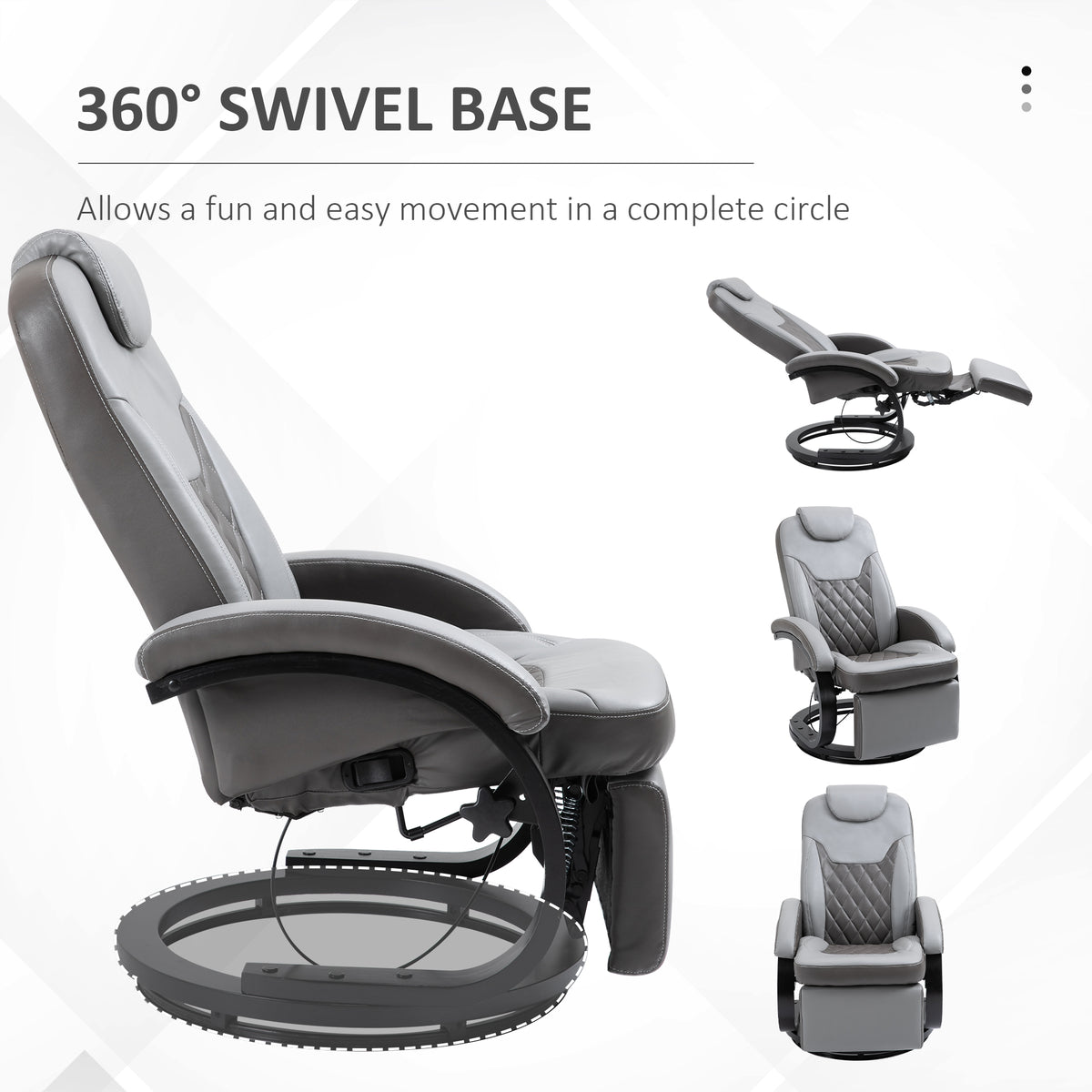 Faux Leather Manual Recliner, Adjustable Swivel Lounge Chair, Armchair with Footrest and Round Base for Living Room, Gray