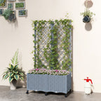 Planter Box with Trellis, Self Watering Raised Garden Bed with Lockable Wheels and Drainage Holes, Gray