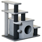 Adjustable Height 3 Step/4 Step Cat Stairs with Cat Scratching Post, Cat Condo, Toy Ball, for Bed, Sofa, Couch, Gray