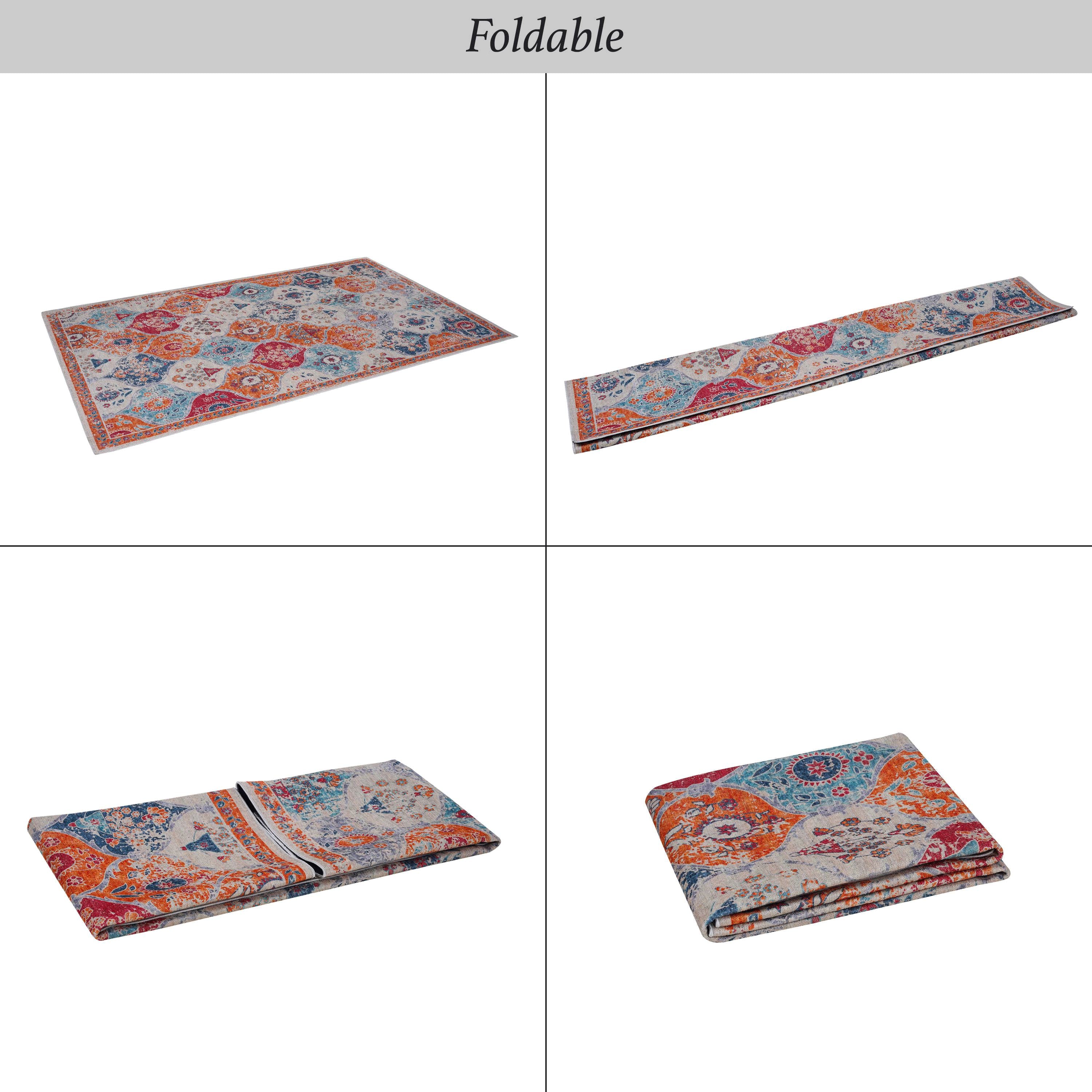 2x10 Low-Pile Non-Slip Non-Shedding Washable Area Rug, Kid and Pet Friendly, Foldable for Living Room, Bedroom, Dining Room, Red