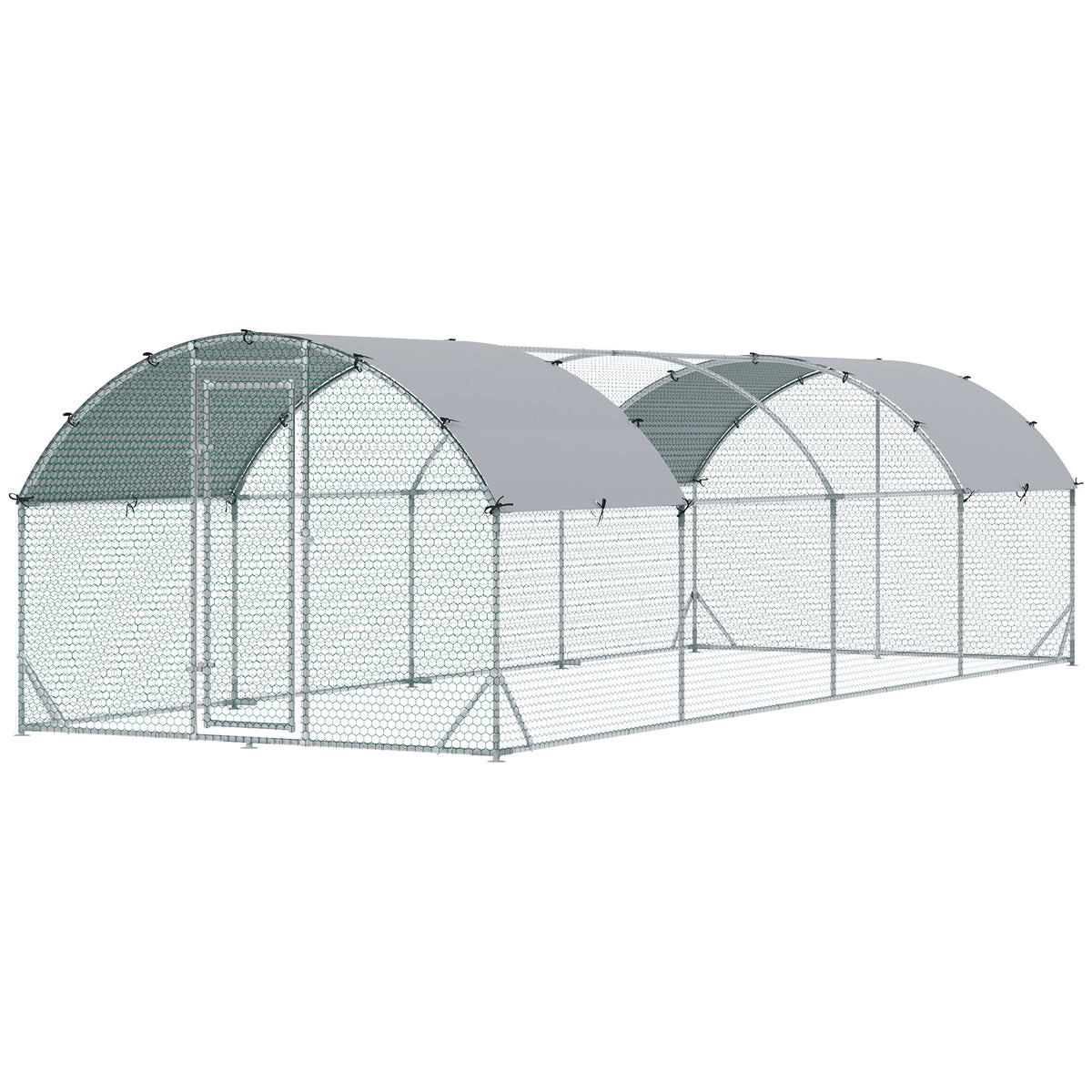 Large Metal Chicken Coop with Waterproof and Anti-UV Cover for Yard, Outdoor, Duck, Rabbit, 9.2' x 24.9' x 6.5'