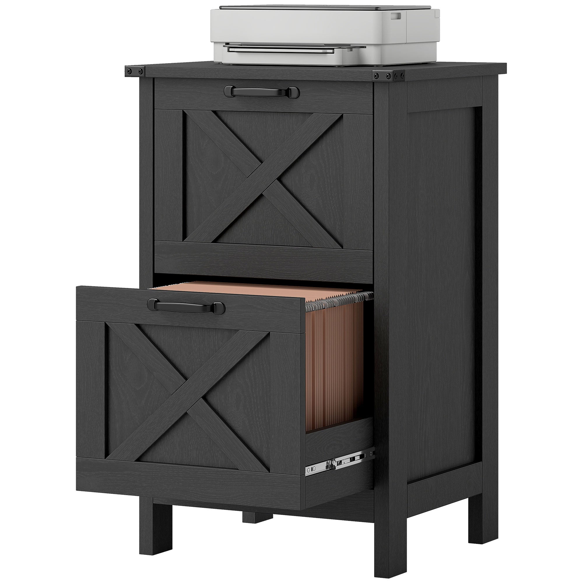 Vertical File Cabinet with 2 Drawers, Rustic Farmhouse Office Storage Cabinet for A4, Letter Size, Distressed Black