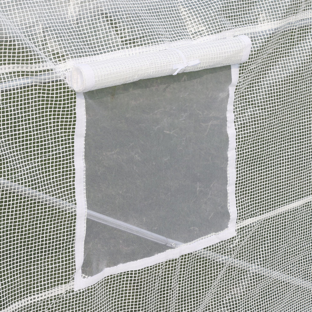 20' x 10' x 7' Walk-In Tunnel Greenhouse with Zippered Door & 8 Mesh Windows, Large Garden Green House Kit, Galvanized Steel Frame, White
